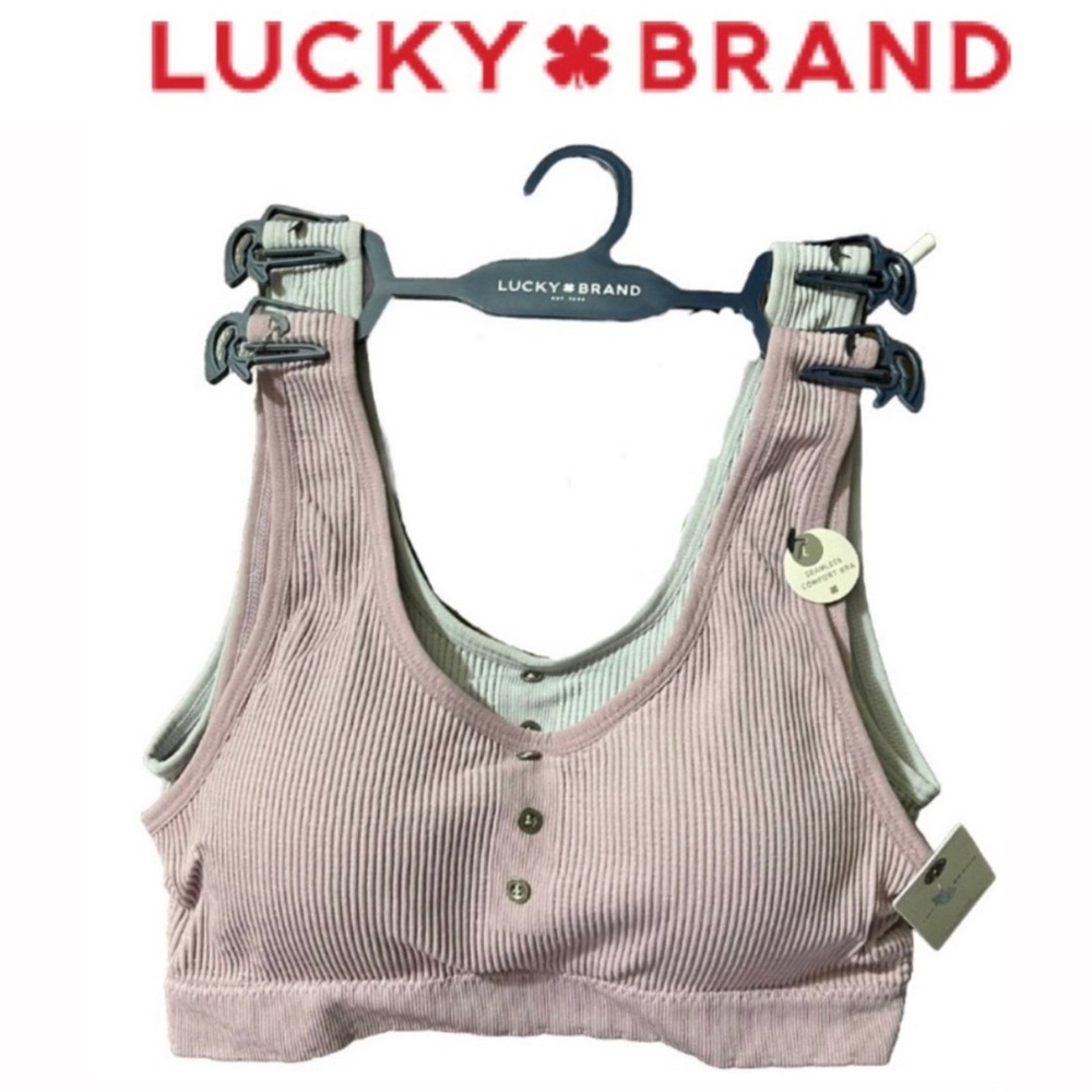 Lucky Brand Ribbed Bralette Set - Pink and Gray
